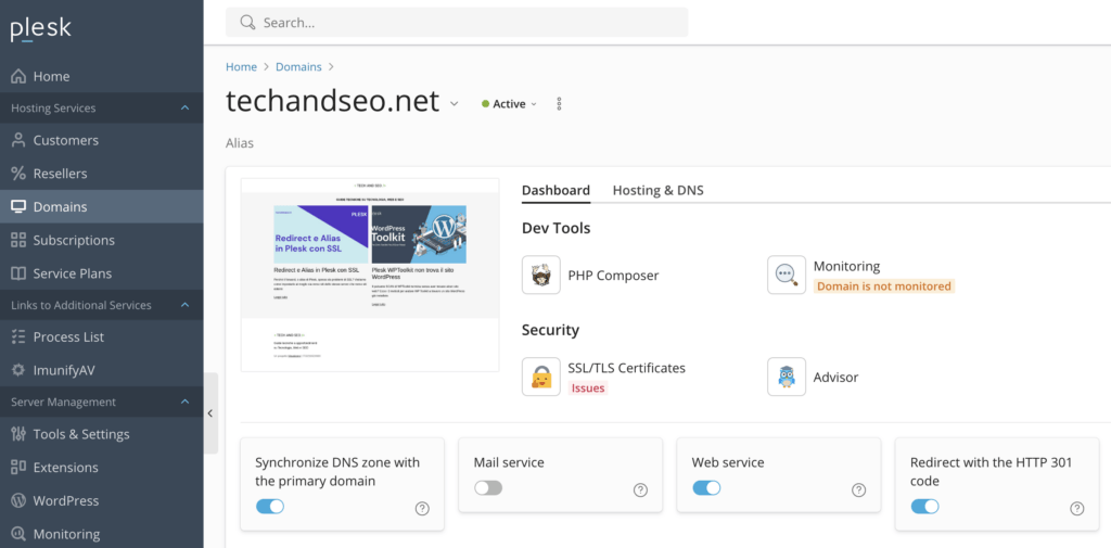 Redirect e Alias in Plesk con SSL 4 Screenshot 2023 10 23 alle 19.16.29