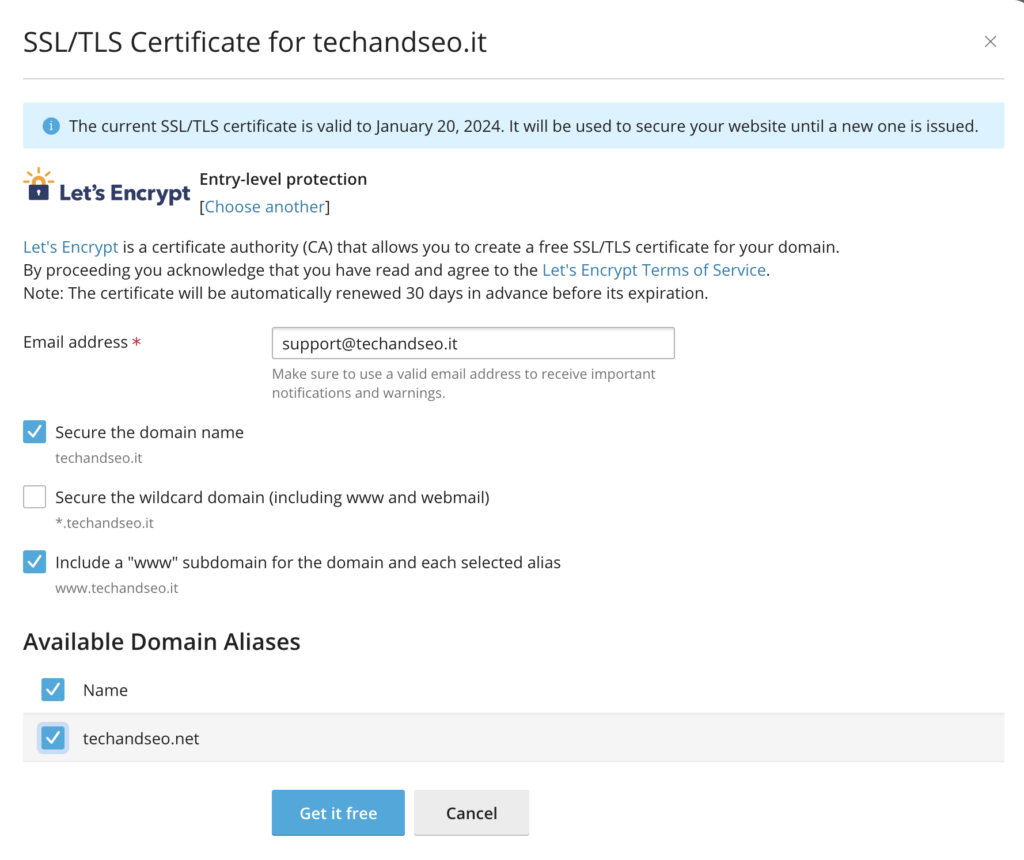 Redirect e Alias in Plesk con SSL 6 Screenshot 2023 10 23 alle 19.17.47